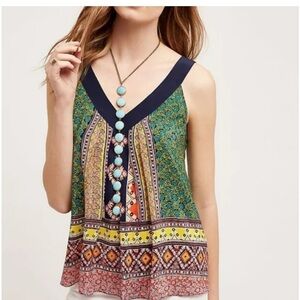 Anthropologie MAEVE Silk Flowy Batik Print SAPELO Blouse Top Sz 0